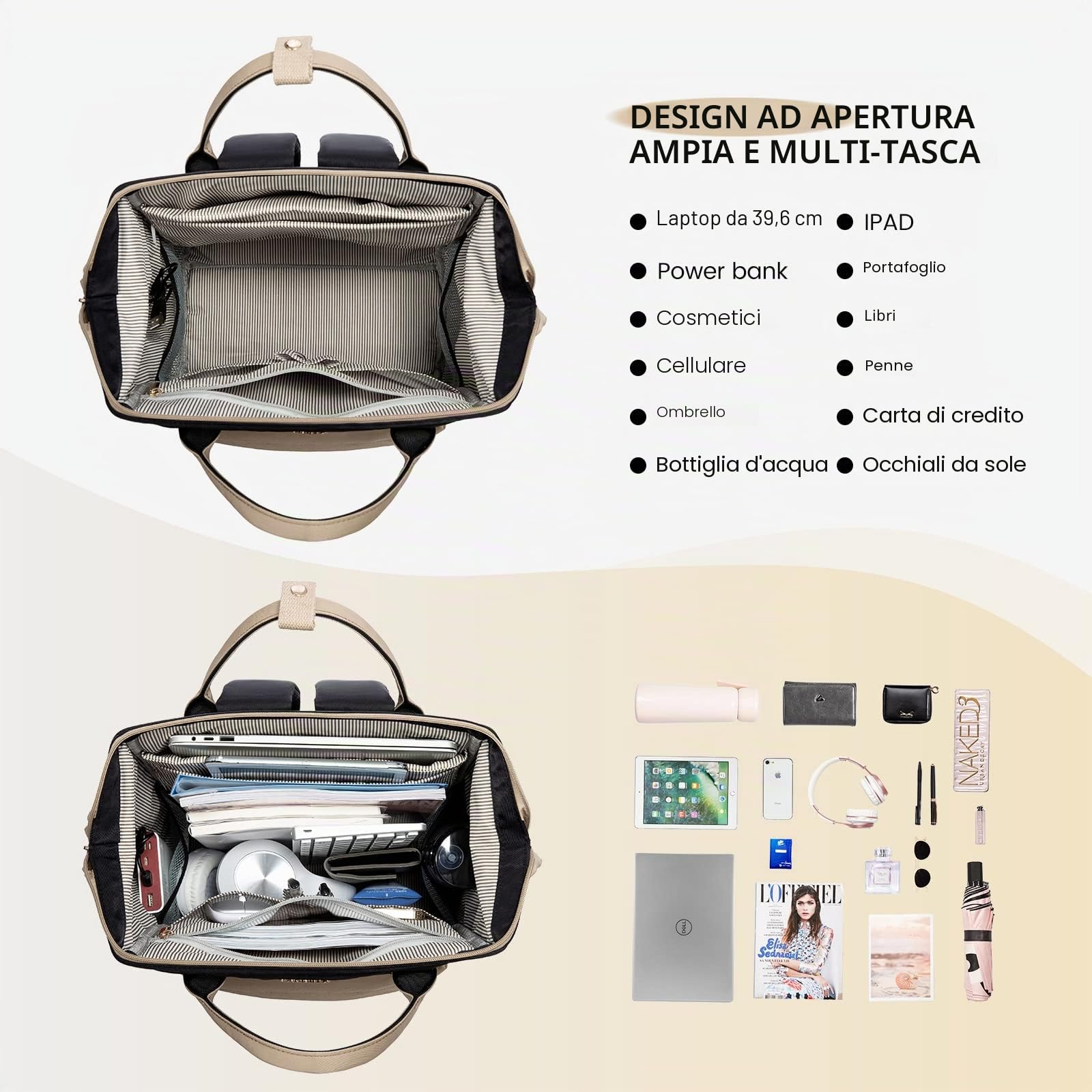 LOVEVOOK Zaino Porta PC Donna, 15,6 Pollici Impermeabile Computer Backpack Antifurto con Porta USB e Scomparto per Laptop per Scuola Università Viaggi Lavoro Aereo Ufficio, Kaki Nero