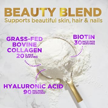 Collagen Peptides Powder 20G Per Serving - Grass Fed Hydrolyzed Collagen Powder Type I & III with Hyaluronic Acid & Biotin For Women, Unflavored - Hair, Skin, Nails & Joint Support - 28 Servings