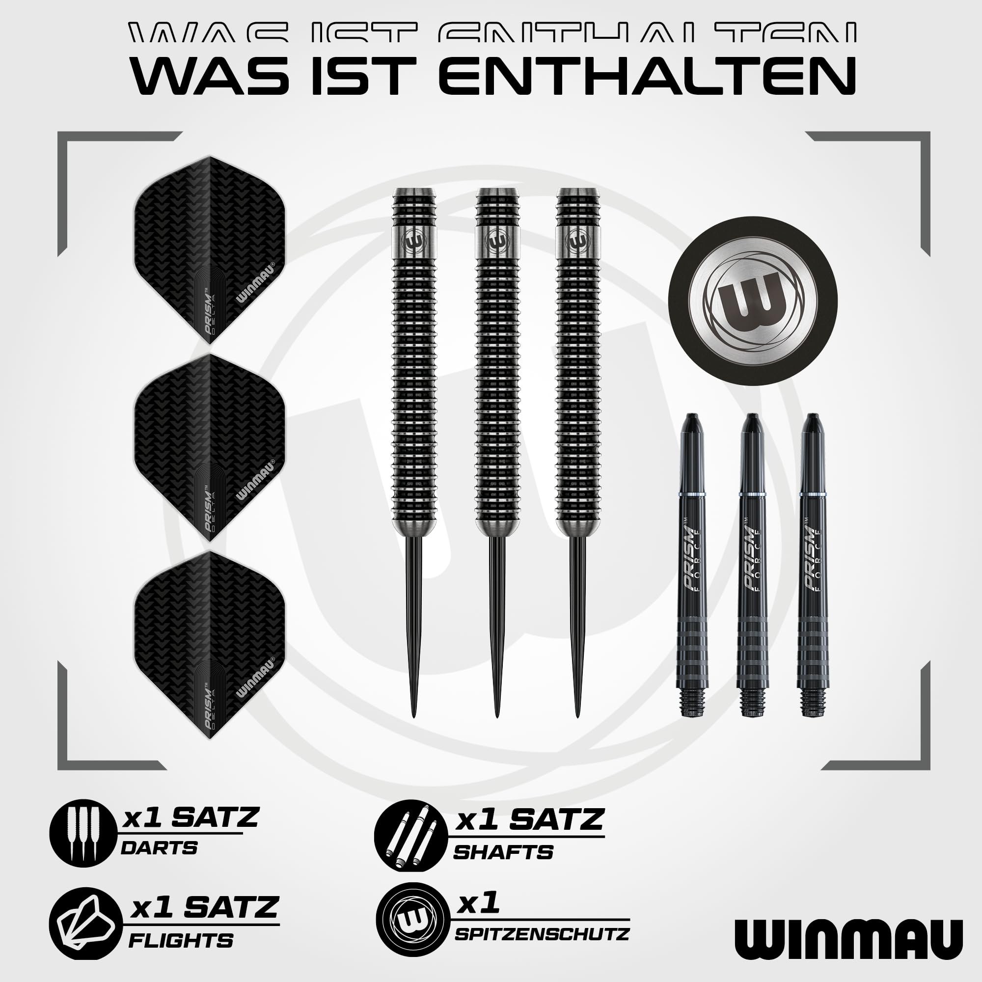 WINMAU Blackout Professionelle Dartpfeile mit Stahlspitze, Wolfram mit Flights und Stielen (Wellen)