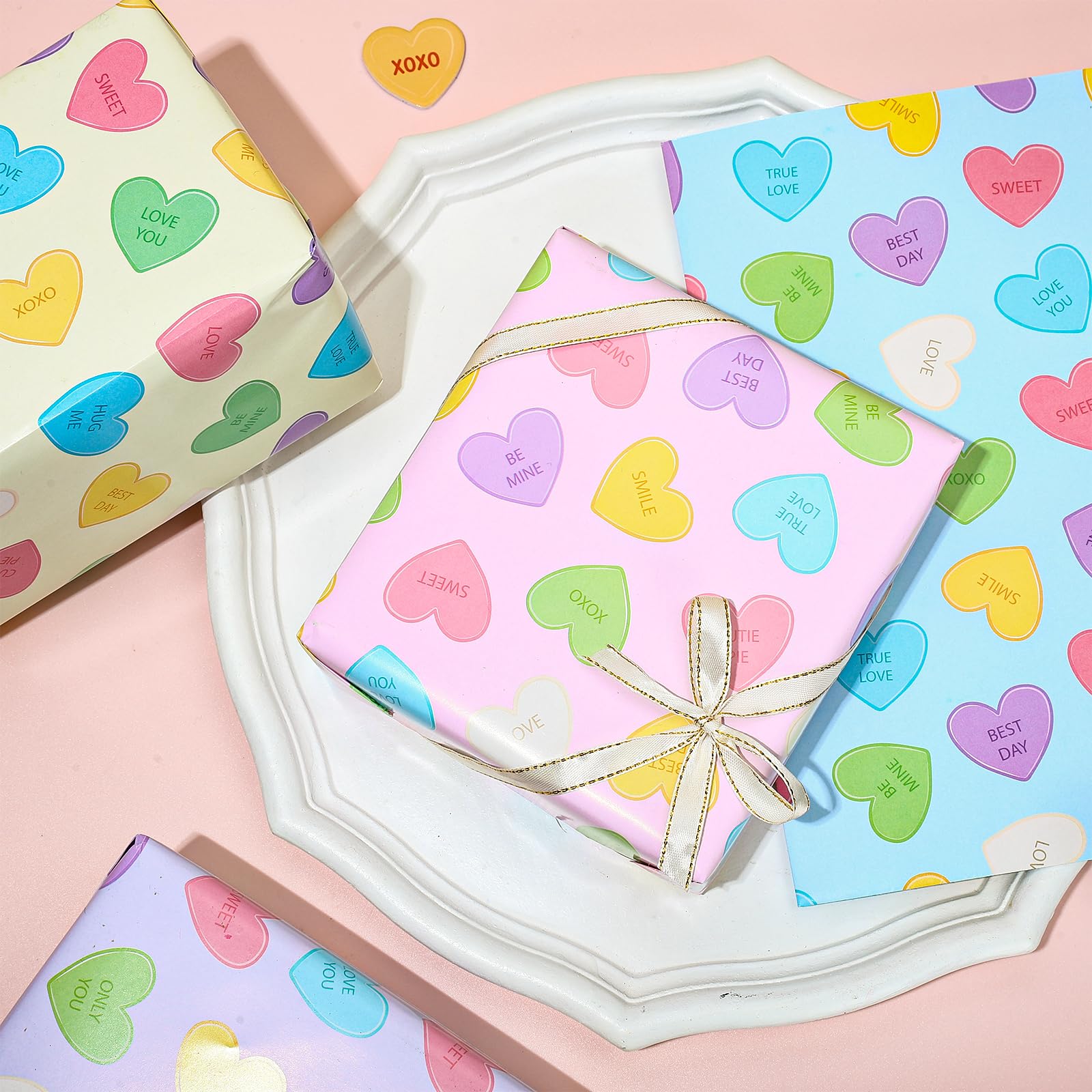 Valentine's Day Wrapping Paper - 8 Sheets 20x28 Inch Conversation Heart Design For Gifts
