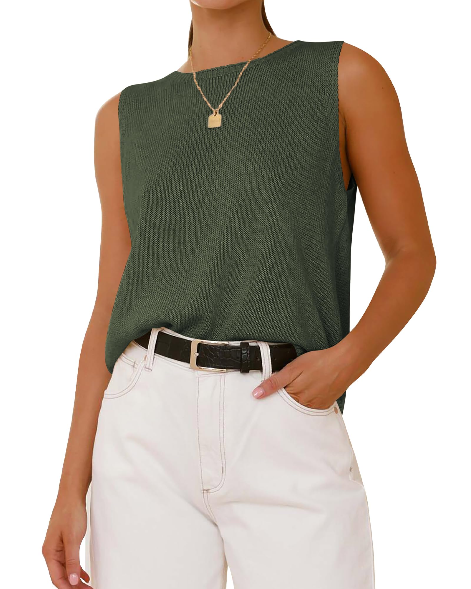 BTFBM Women's Sleeveless Sweater Vest 2025 Summer Crew Neck Ribbed Knit Lightweight Pullover Casual Loose Fit Tank Tops