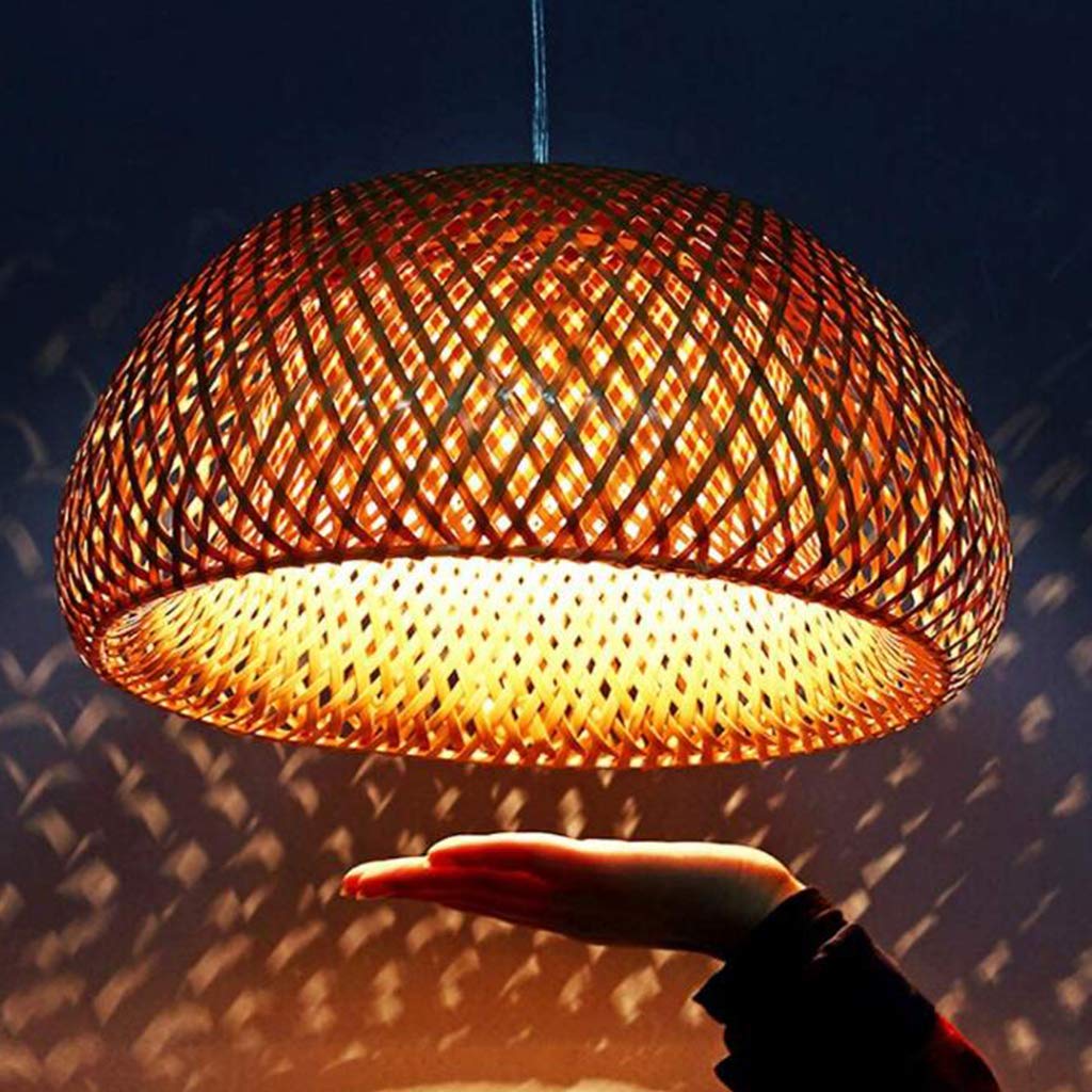 Pendelleuchte Landhausstil Hängeleuchten Vintage Rattan Gewebte E27 Kronleuchter Bambus Lampenschirm Höhenverstellbare Hängelampe Restaurant Schlafzimmer Wohnzimmer Café Deckenleuchte,38cm
