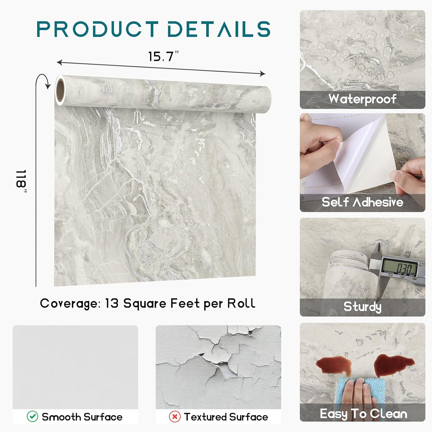 VEELIKE Matte Beige Marble Contact Paper for Countertops with Silver Veins 15.7''x118'' Self Adhesive Marble Countertop Contact Paper Waterproof Marble Wallpaper Peel and Stick Countertops for Kitchen