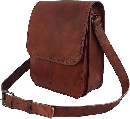 Miniatura 6 de 11 x 9 pulgadas cuero genuino mensajero bandolera bandolera unisex bolsa vertical, Marrón
