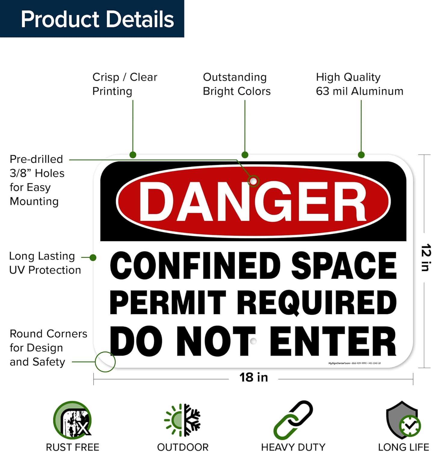 Danger Confined Space Permit Required Do Not Enter Sign, 12x18 Inches, Rust Free .063 Aluminum, Fade Resistant, Made in USA by My Sign Center