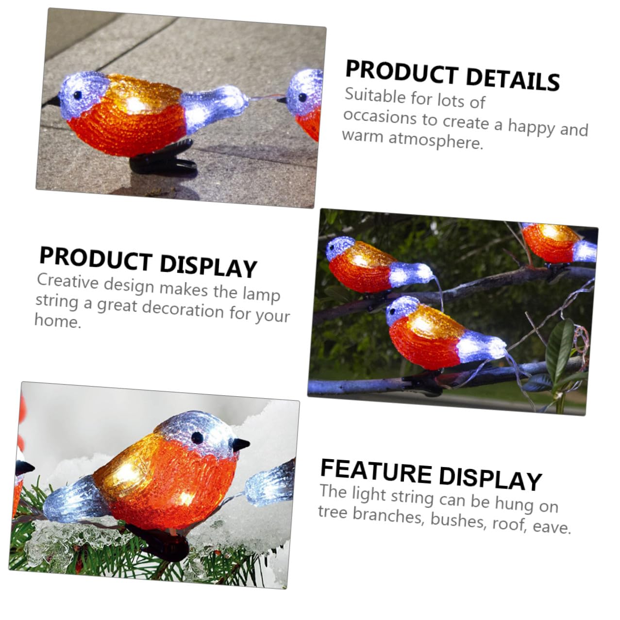 Ipetboom Lichterkette mit Kreativem Vogelmotiv aus Acryl und Kunststoff Rote LED Partybeleuchtung für Restaurant und Hotel mit Ip65 Schutz