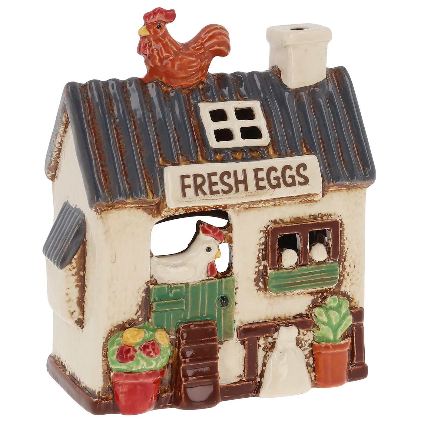Shudehill Giftware Chicken Coop Tealight Village Pottery Farm & Countryside Collection Ceramic Tealight Holder, Assorted Designs, Hand Finished (Chicken Coop Tealight)