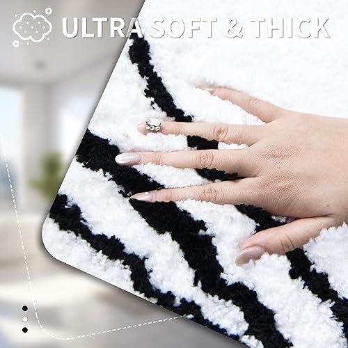 Miniatura 5 de Tititex Alfombra de baño de lujo de línea curva blanca y negra, 24 x 36 pulgadas, alfombra de baño de microfibra extra suave y absorbente, alfombra