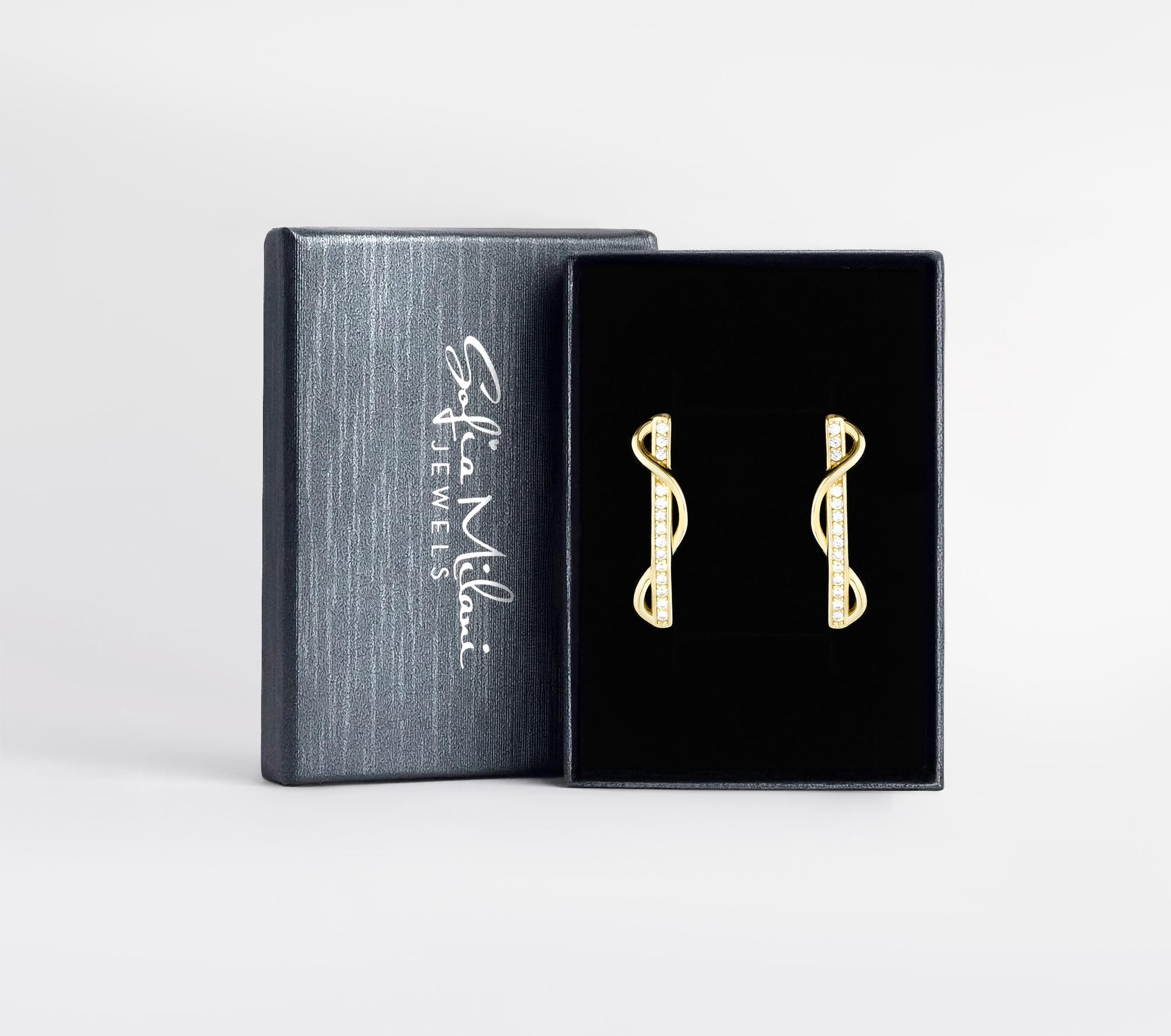SOFIA MILANI - Damen Ohrringe 925 Silber - mit Zirkonia Steinen - Gebogener Ohrhänger