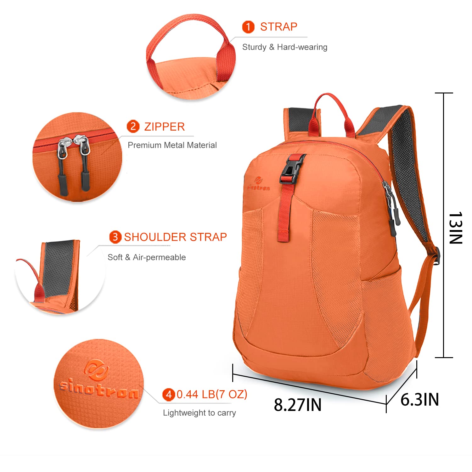 sinotron 22L Lightweight Packable Backpack, Small Foldable Hiking Backpack Day Pack for Travel Camping Outdoor Vacation (orange)