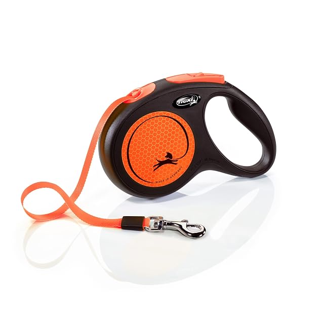 Flexi® Neon M Cinta 5 m Negro/Naranja neón, Correa Extensible para Perros hasta máx. 25 kg