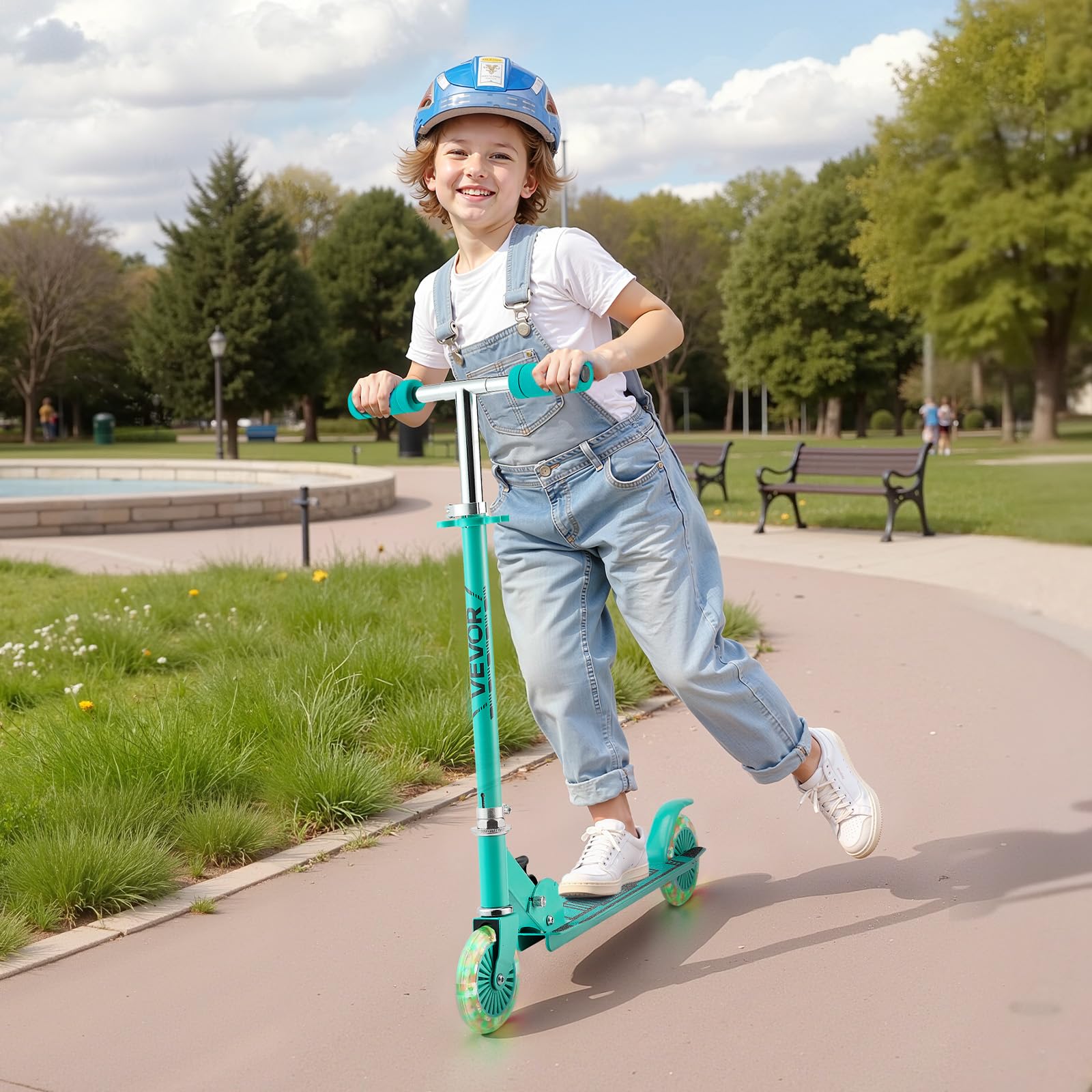 VEVOR Monopattini a Spinta per Bambini, Monopattino Mobilità Urbana a 2 Ruote Luminose, Manubrio Regolabile in Altezza, Pedana Antiscivolo, Telaio Pieghevole e Leggero Fino a ca. 50 kg, Colore Verde