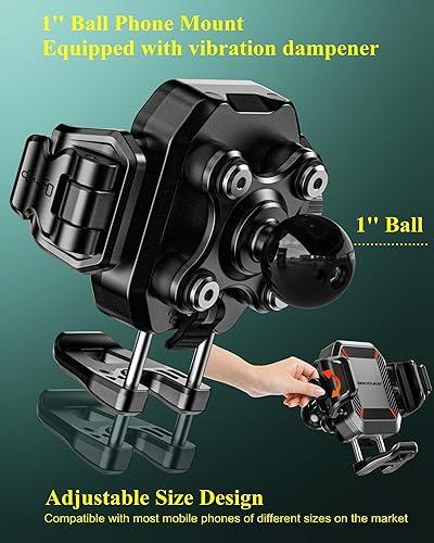 Miniatura 2 de BRCOVAN Soporte de bola de 1 pulgada para teléfono con amortiguador de vibraciones, compatible con soportes RAM tamaño B, brazo de doble zócalo,
