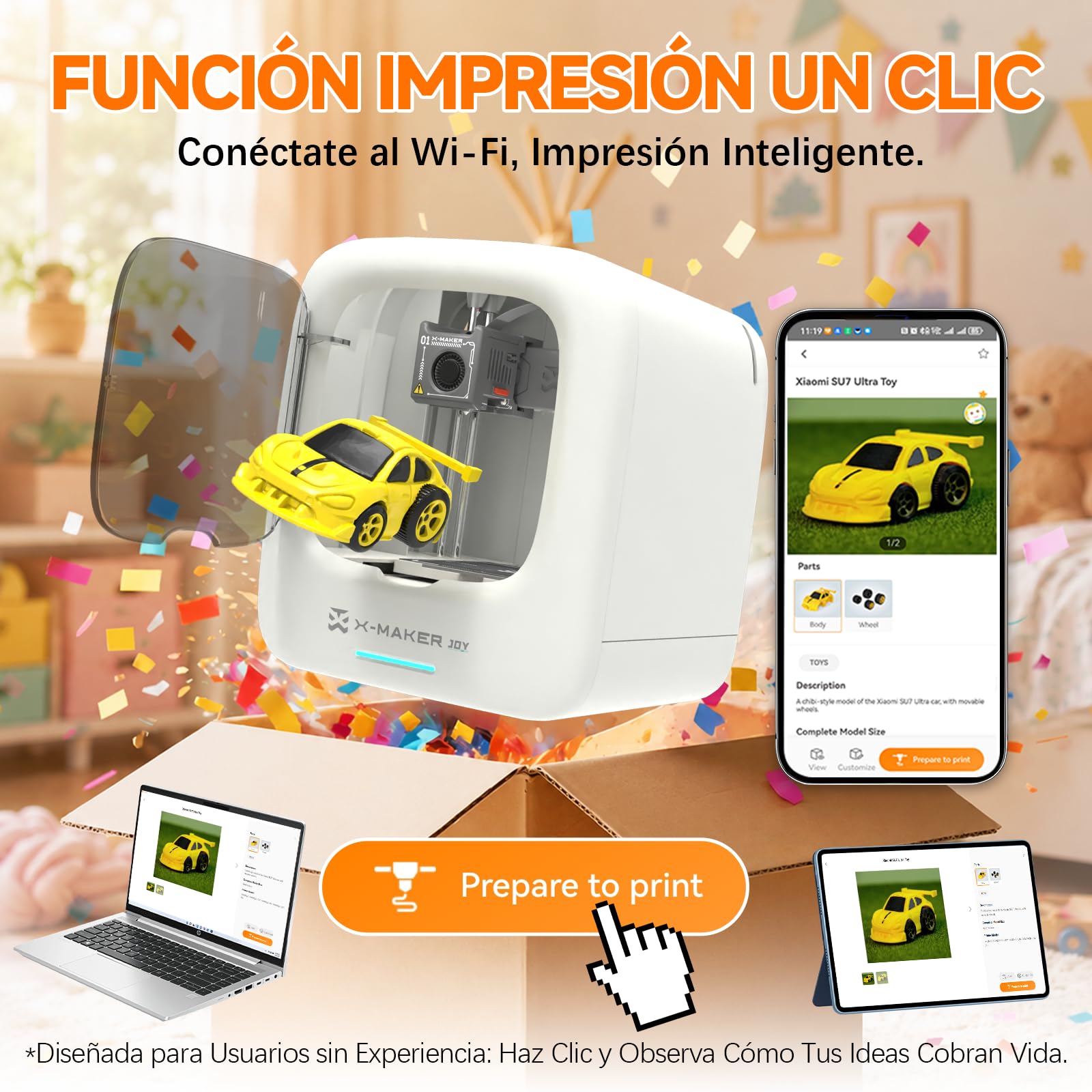 KI-gestützter 3D-Drucker, 3D-Drucker mit 8 PLA-Filament-Set, KI Design-App, umfangreiche Sammlung an 3D-Kreativvorlagen, mit 16+ Mini-3D-Designmodulen, App&WiFi-Steuerung,vollständig geschlossene