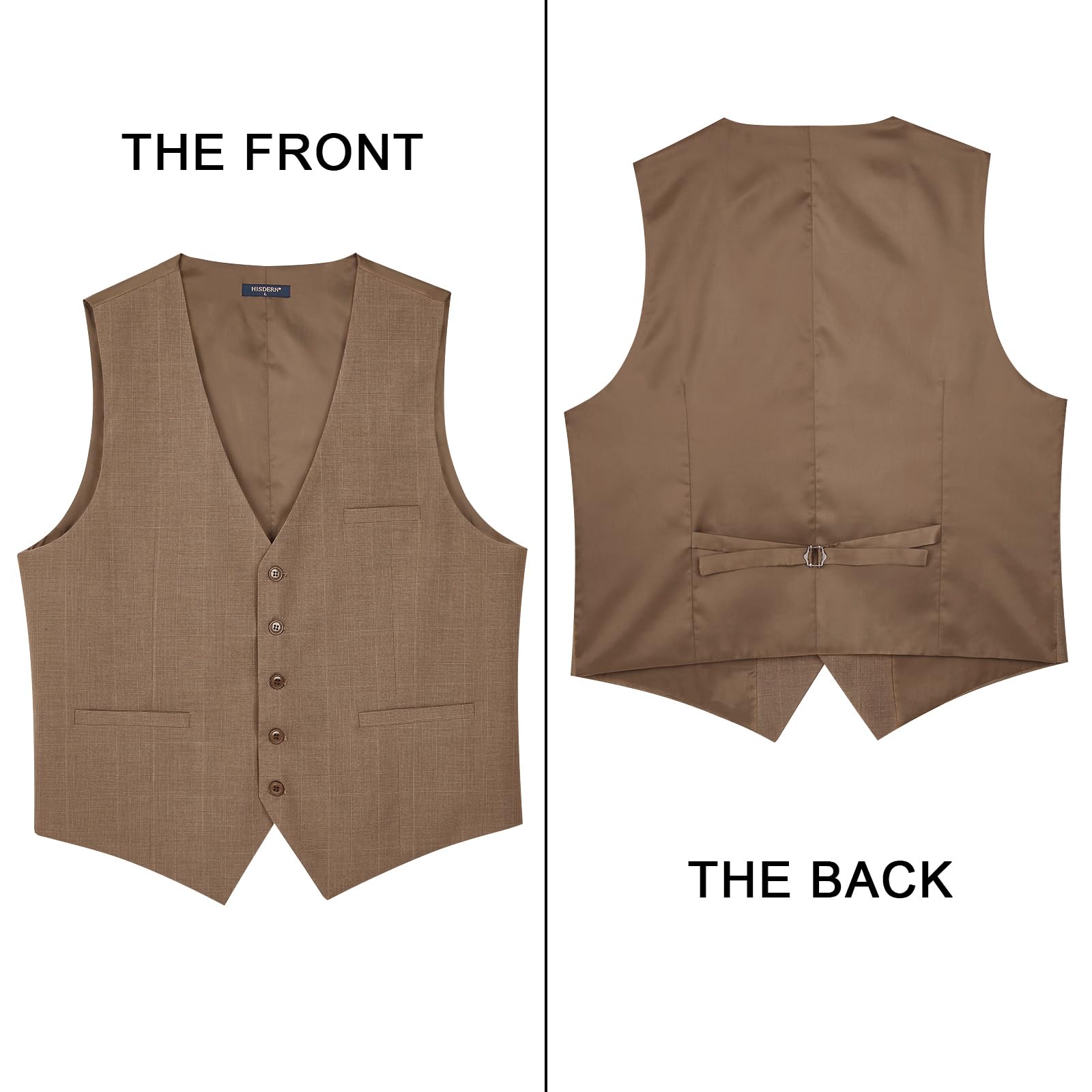 HISDERN Chalecos de Cuadros para Hombre de Vestir Chaleco Traje Escoces de Algodón Clásico Formal Elegantes de Fiesta Boda Con Bolsillos