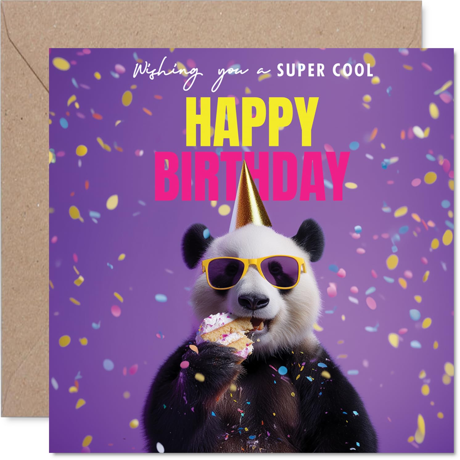 Family Birthday Card - Pandastic Cake - Happy Birthday Card for Family from Colleague Friends, 145mm funny panda Bday Greeting Cards