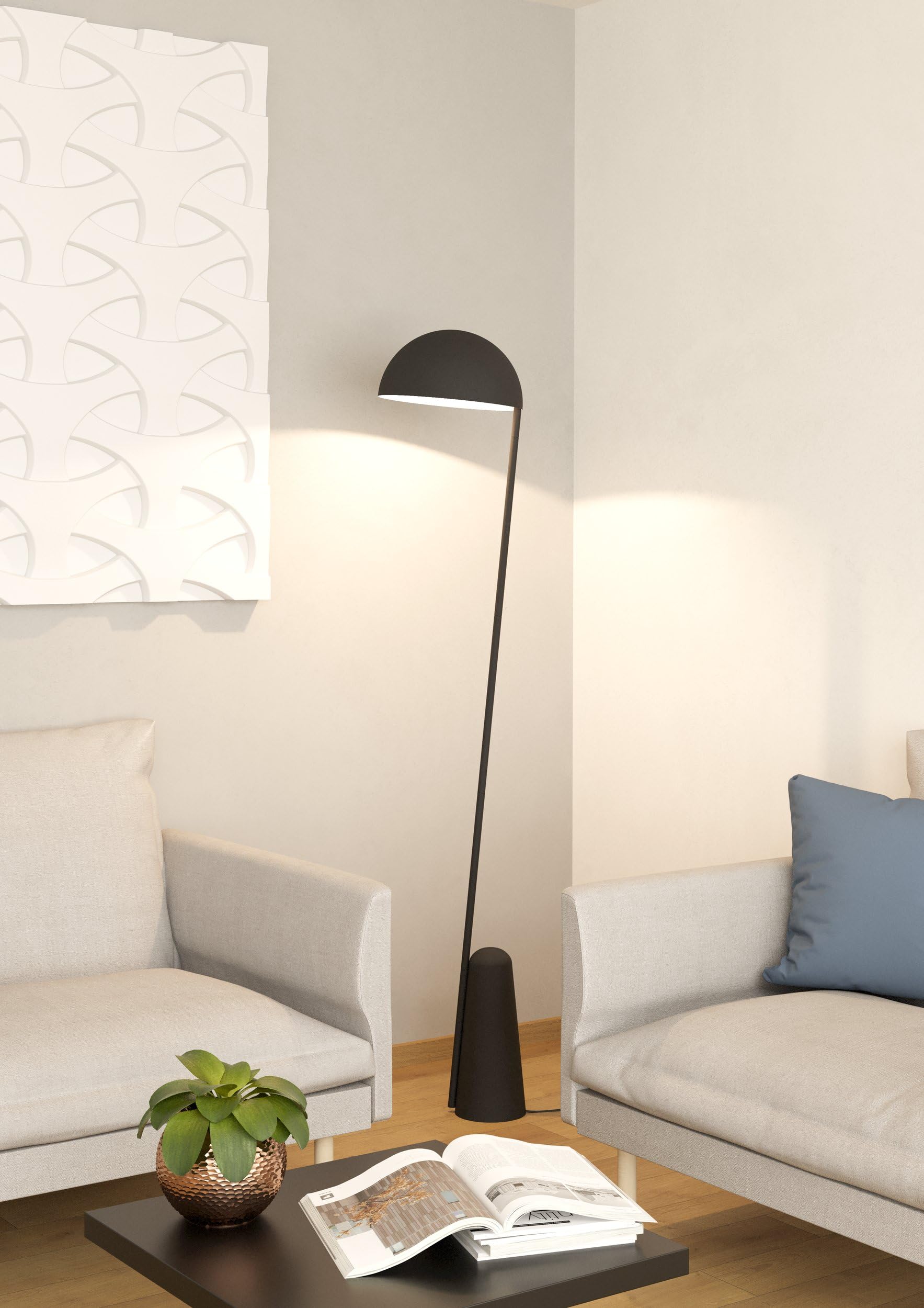 Eglo lampada da terra Aranzola, lampada dal design minimalista, in metallo | nero, luce da lettura per salotto, illuminazione sala, con attacco E27