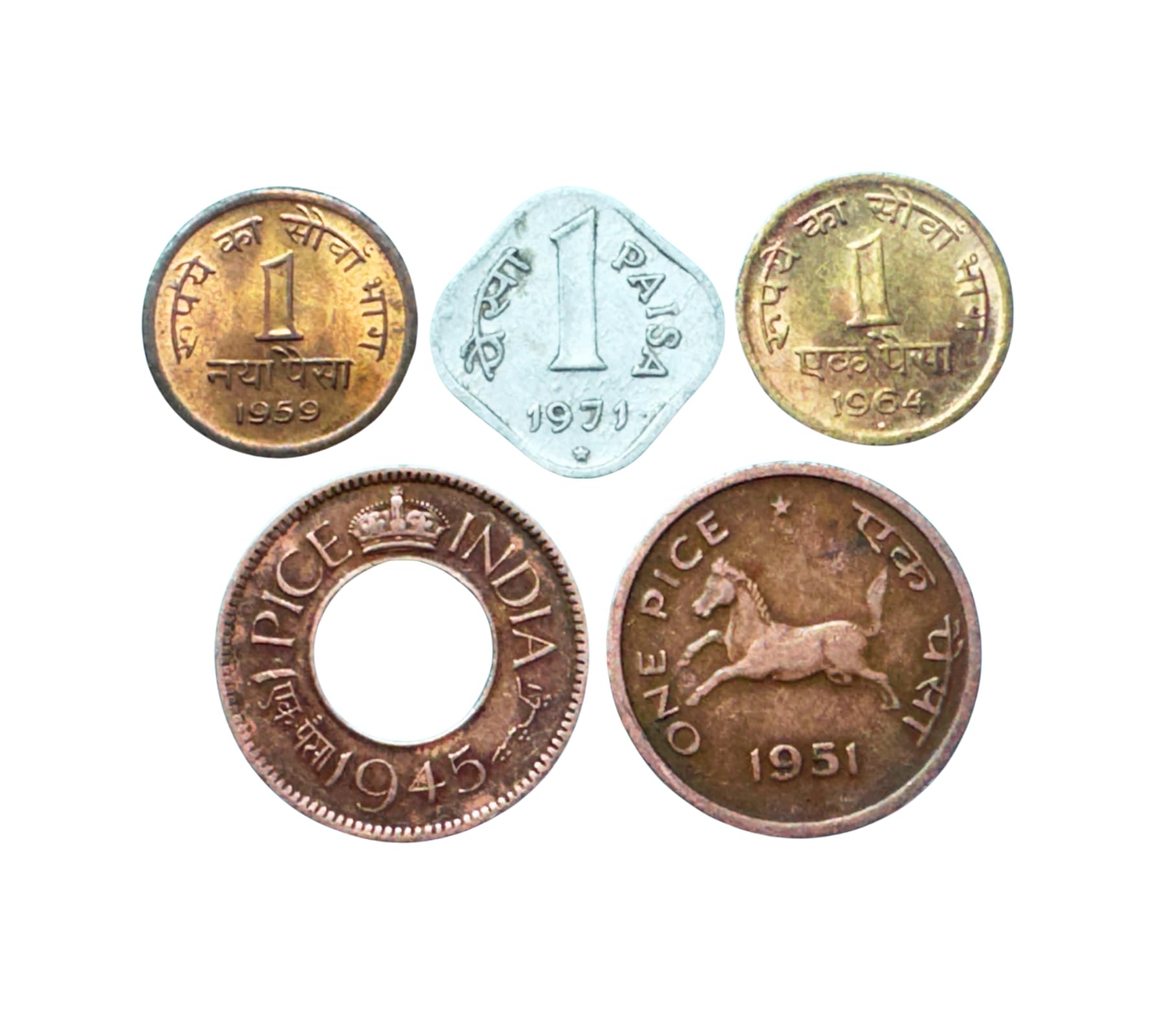 Aluminium Brass Copper Collectible Old Indian Coins, Multicolor, Pack of 5 Different Coins, for Kids Collection & Gifting Random Years-image-20
