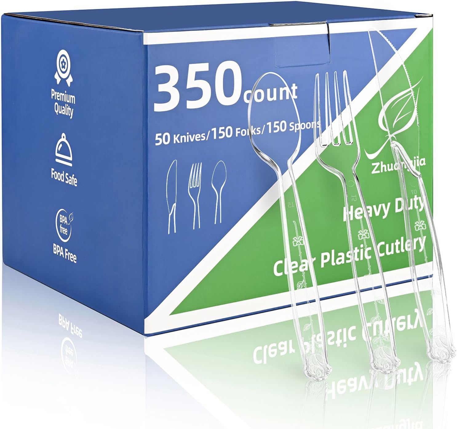 350pc Heavy Duty Plastic Silverware Set: 150 Forks/150 Spoons/50 Knives | Commercial Plastic Forks Spoons Knives BPA-Free & Temp-Resistant | Bulk Disposable for Party Catering Events