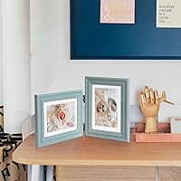 Vista 53 de Portarretratos de 5 x 7, doble bisagra horizontal de madera con marco de fotos plegable con frente de cristal real en grano de madera envejecido