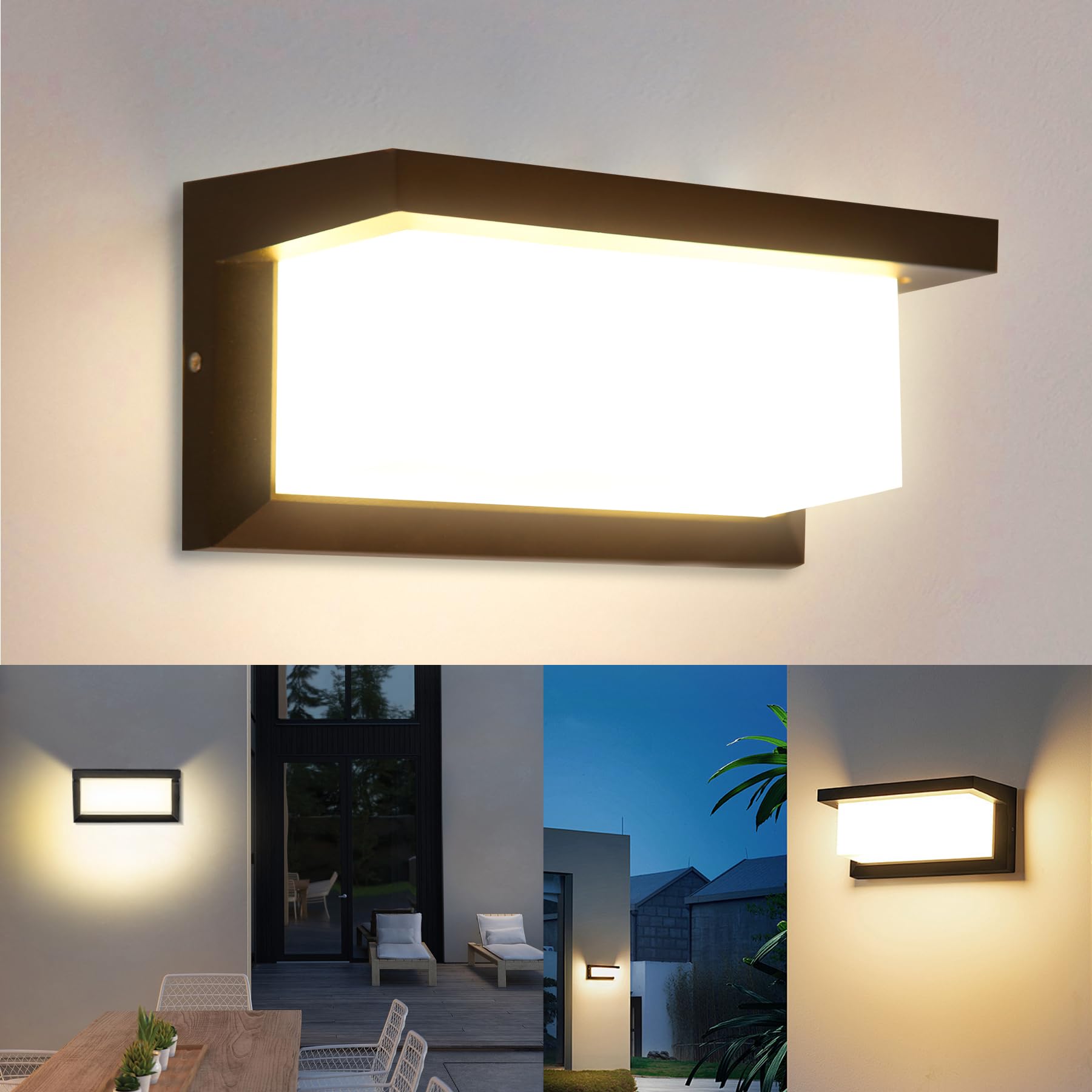 YICALE 18W Aplique Pared Exterior, Lampara Exterior Pared 3000K Luz Cálida Lámpara de Pared LED,Impermeable IP65 Luz Apliques Aluminio para Jardín, Terraza, Patio, Villa, Pasillo