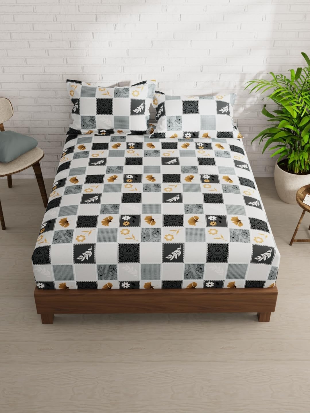 KOPA Extra Smooth Micro Double Bedsheet with 2 Pillow Covers -3pc Set (envogue) | Extra Smooth Cotton Feel - Glace Cotton | 1 Bedsheet with 2 King Size Pillow Covers Floral-Blue/Grey