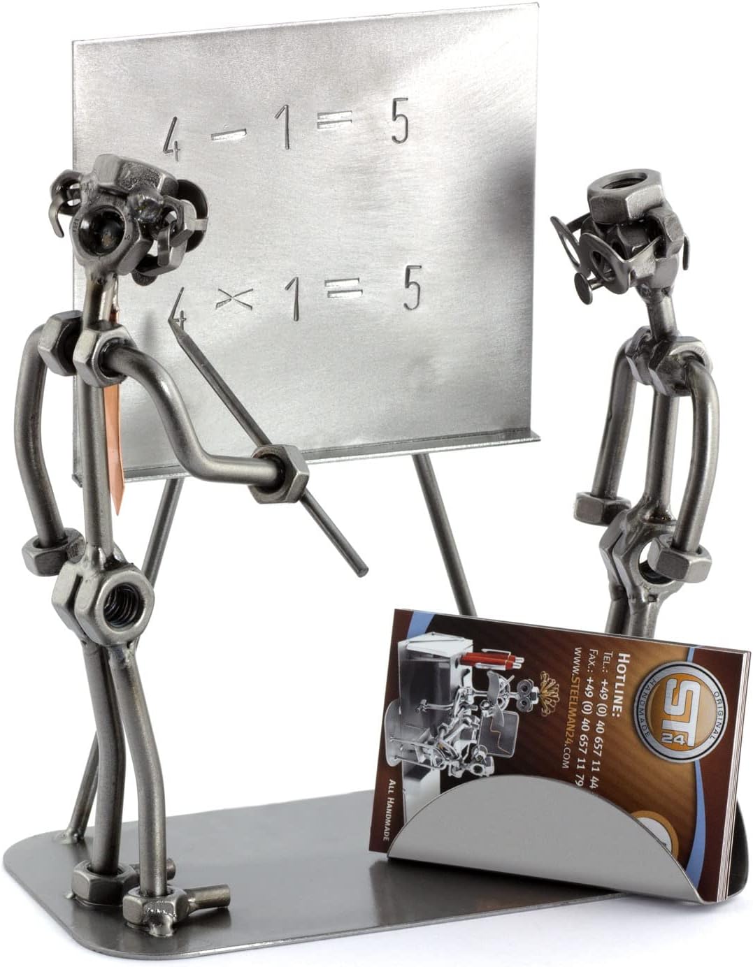 Steelman24 Teacher with Business Card Holder Sculpture Nuts and Bolts Handmade Made in Germany Metal Figurine
