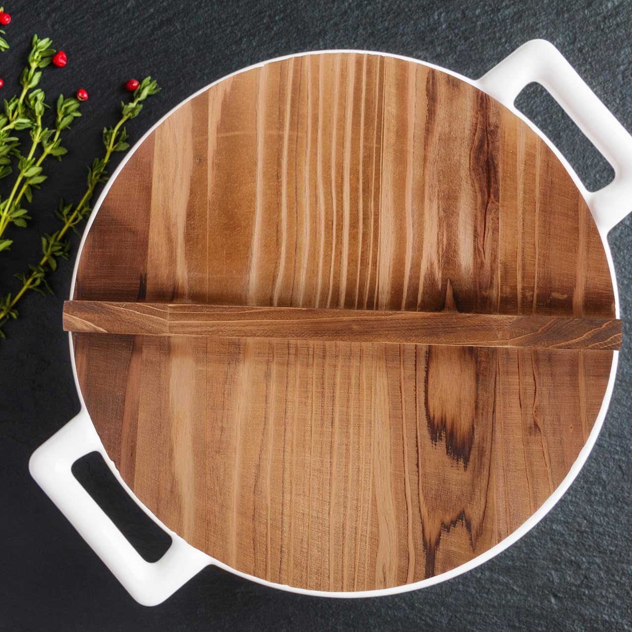 Hemoton 11.02 Inch Wooden Pot Lid Anti-Scalding Kitchen Cover with Handle Wood Lid for Wok and Hot Pot Cooking Protection