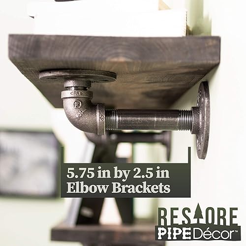 Miniatura 4 de Pipe DÉCOR - Estantería de madera de pino ponderosa de alta calidad, 24 pulgadas de largo, juego de 2 tablas y soportes de 4 L, acabado negro