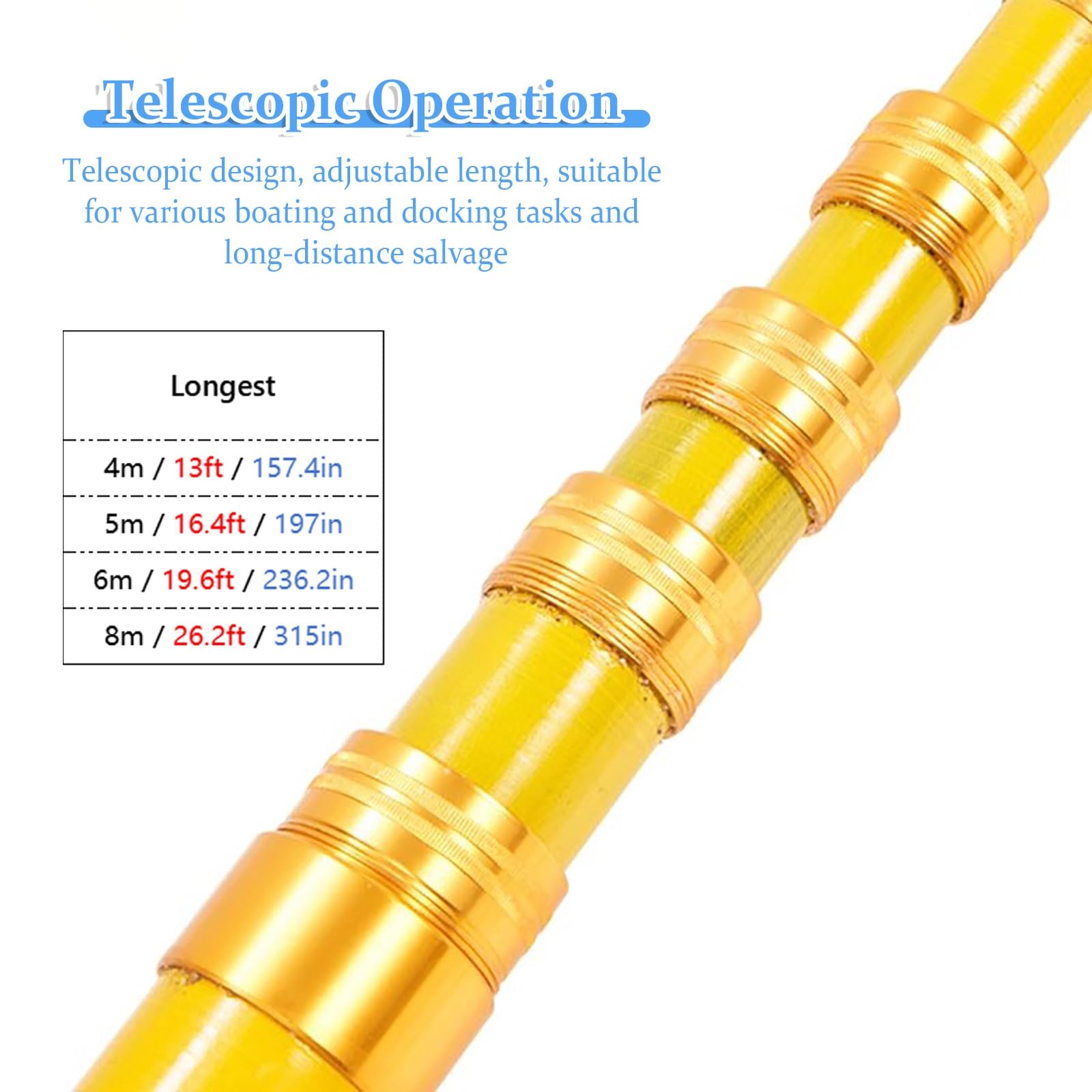 JYHHCYS Mezzo Marinaio Gancio D'accosto Telescopico, Asta di Spinta Estensibile per Attracco, Ormeggio E Pesca, Asta di Spinta Leggera con Gancio in Acciaio Inossidabile(5m/16.4ft/197in)