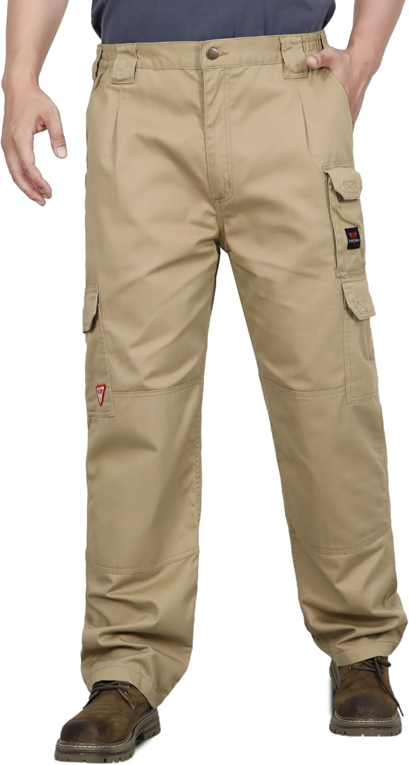 TICOMELA FR Pants for Men Flame Resistant Cargo Pants Lightweight 100% Cotton NFPA2112 7.5oz Elastic Waist Pants