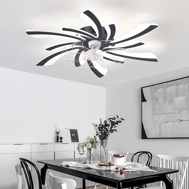 KeLuKes Modern Ceiling Fans with Lights and Remote 78cm Ceiling Fans with Lamps Silent Dc 6-speed Dimmable Reversible Winter/summer Led Ceiling Fan Light for Bedroom Lounge Living Room,Black