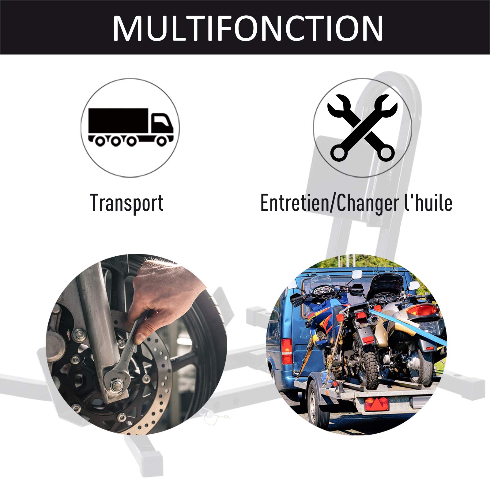 HOMCOM Lève moto béquille d'atelier support roue moto support béquille moto - bloque roue 17 à 21 pouces métal époxy noir