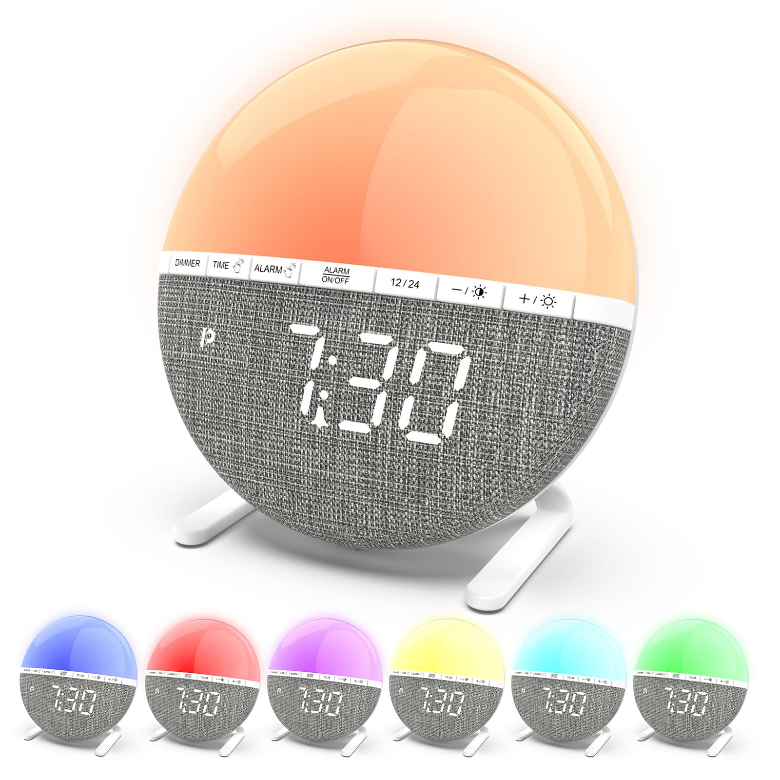 GOMETY Réveil Lumineux Simulateur d’Aube, Lampe de Réveil Lever du Soleil avec Snooze, 7 Sons Naturels, 9 Couleurs LED, 10 Niveaux de Luminosité, Réveil Enfant Adulte Bébé Gros Dormeur Lampe de Chevet