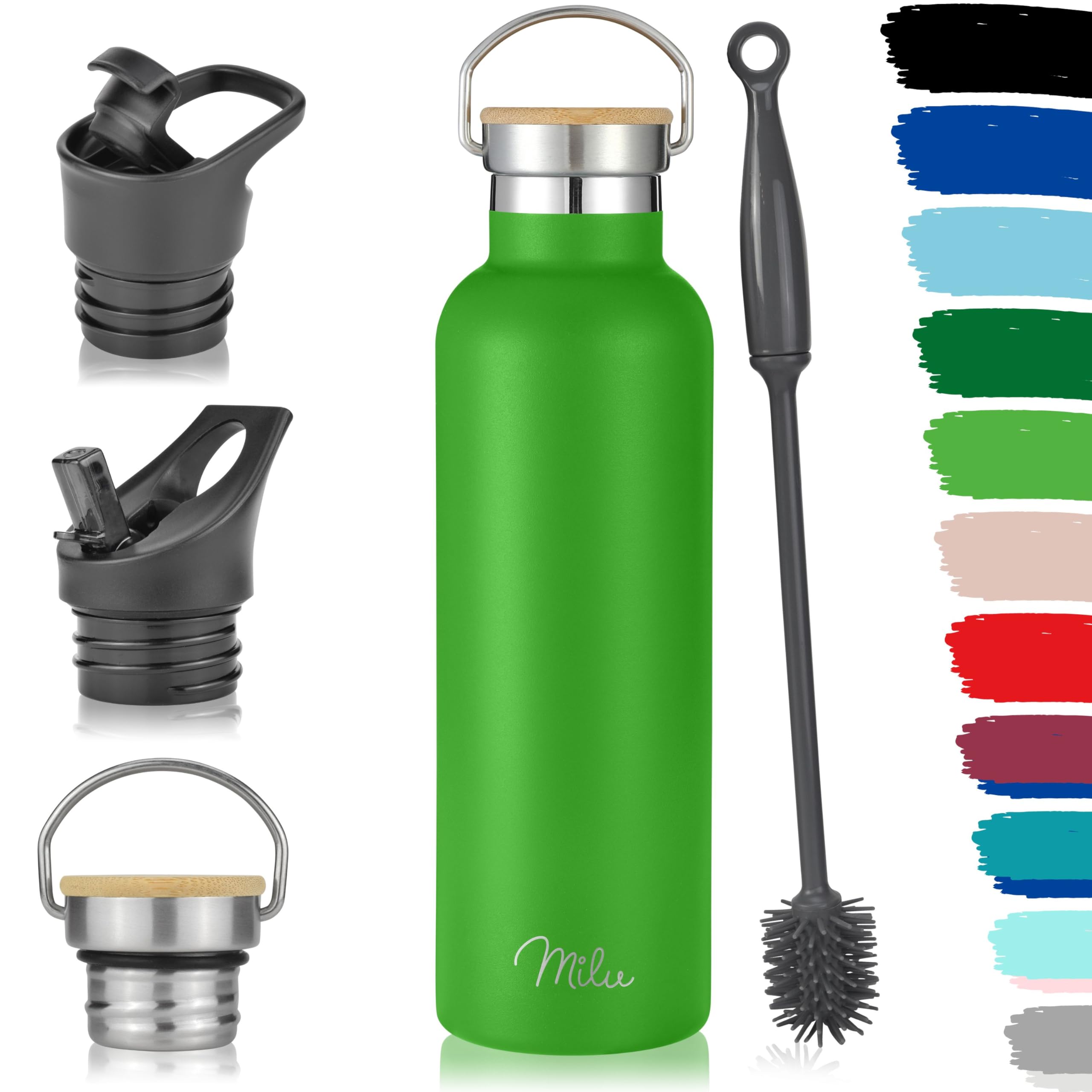 Milu Apple Green Stainless Steel Drinking Bottle 350Ml, 500Ml, 750Ml, 1L (+3 Lids) - Thermo Bottle With Straw, Water Bottle, For Hot, Cold & Carbonated Drinks (, 750Ml)