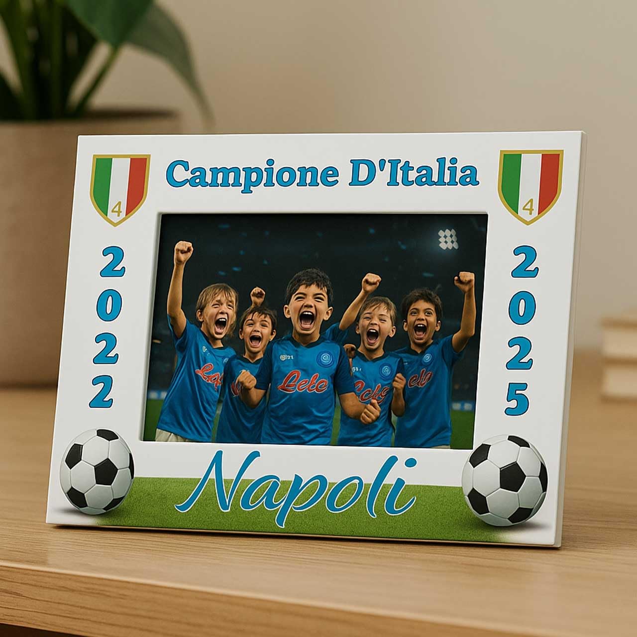 Bilderrahmen mit Wappen Napoli, Foto, 10 x 15 cm, Napolitanischer Fanartikel, 10 x 15 cm, zum Einrahmen und Andenken an das historische 4. Wappen der Partnerschaft mit Stolz und Leidenschaft