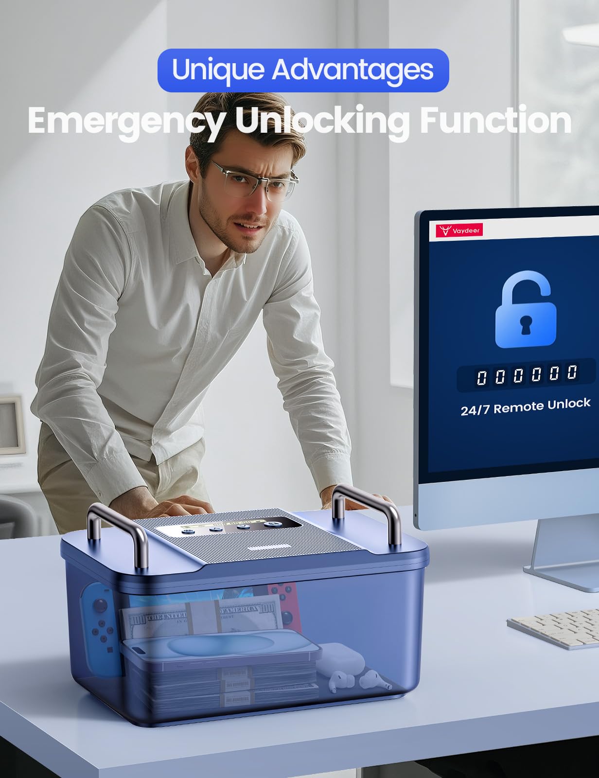 VAYDEER Caja de seguridad para teléfono móvil con temporizador [seguro para niños] [teléfono móvil prisión] [resistente a la rotura] [caja de dinero con cerradura] [caja de llaves con temporizador