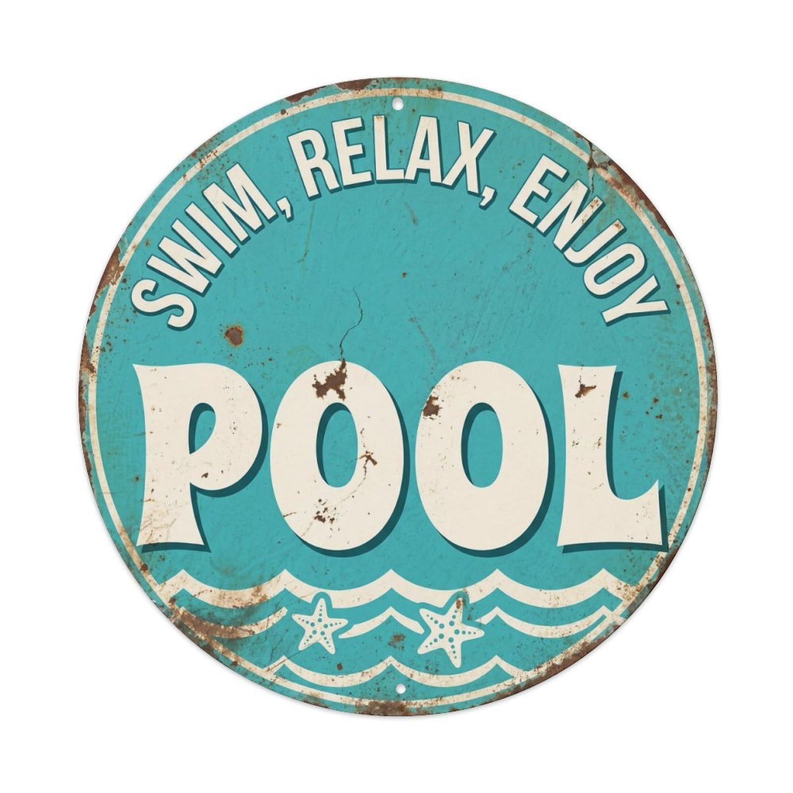 Yrnq Vintage Style Swim Relax Enjoy Pool Vintage Metal Tin Sign Plaque Wall Decor For Cafe, Club, Garden Round Metal Poster 8X8inch
