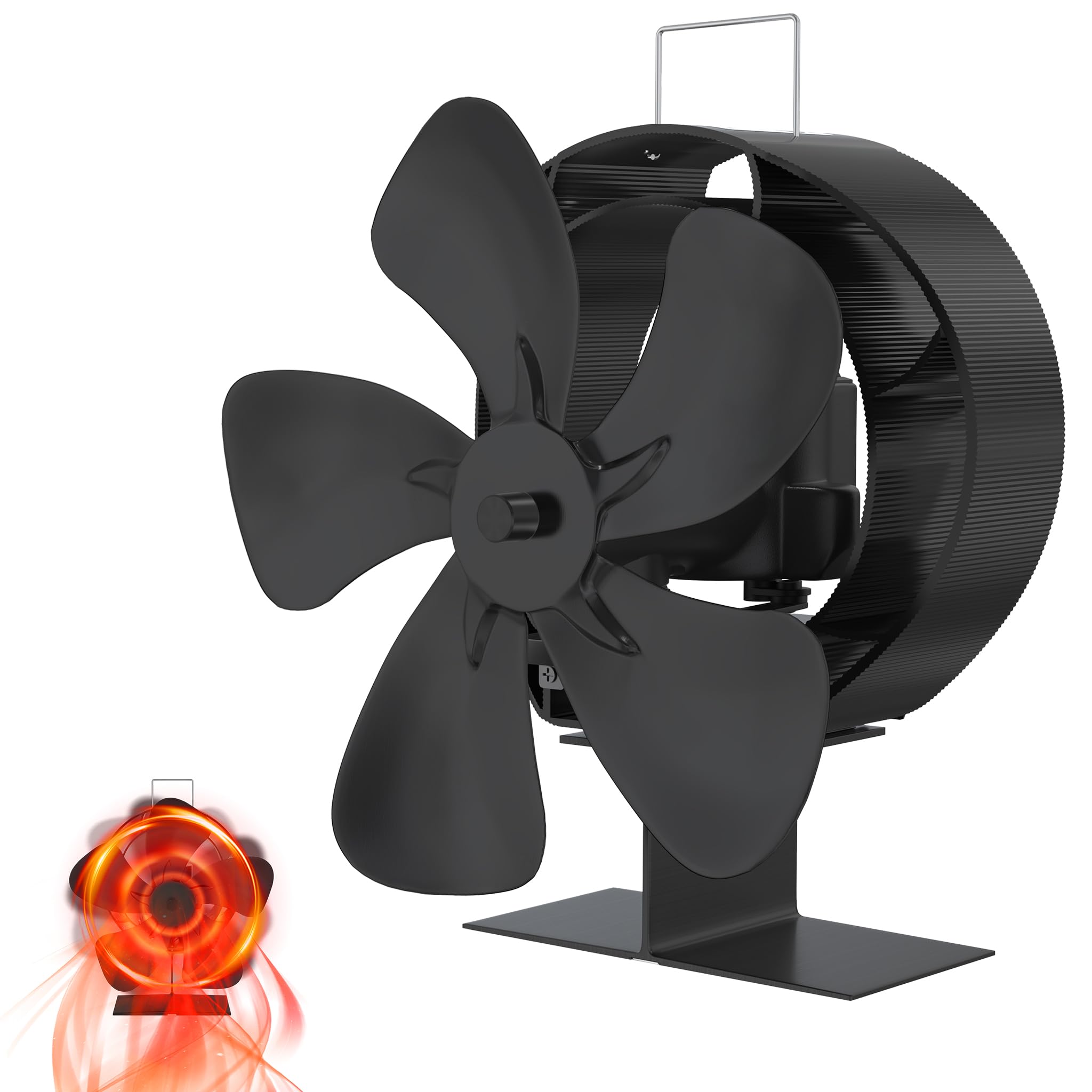 SUBTLETY Ventilador de estufa sin electricidad oscilación 60° ventilador de chimenea con 5 hojas, estufa de leña, estufa de leña, estufa de leña, estufa, estufa, estufa, chimenea, temperatura de