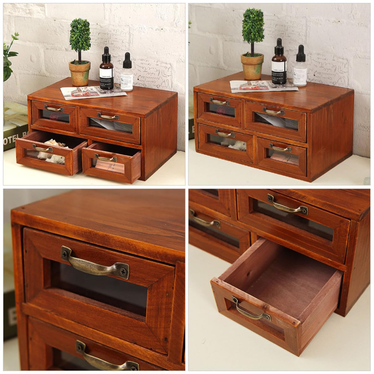 TIDTALEO Organizzatore da Scrivania Contenitore Documenti in Legno con Doppio Strato e 4 Cassetti Chiusi, Design Multifunzionale Pratico e Compatto per Ufficio e Casa