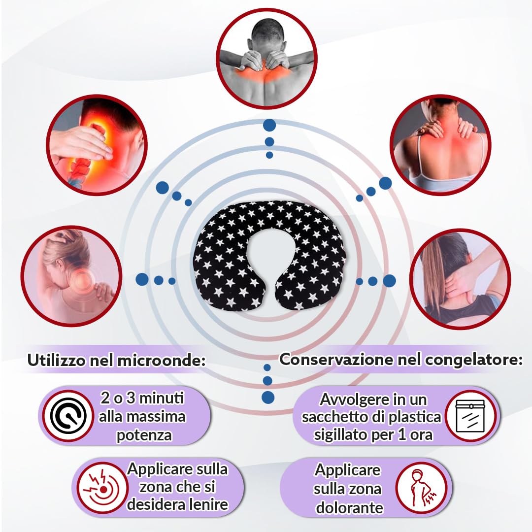 LOLA & GALA Cuscino Termico per Microonde | Cuscinetto Termico Cervicale | Riscaldante per Collo con Copertura Lavabile | Contiene Semi di Grano + Lavanda + Gel di Silice