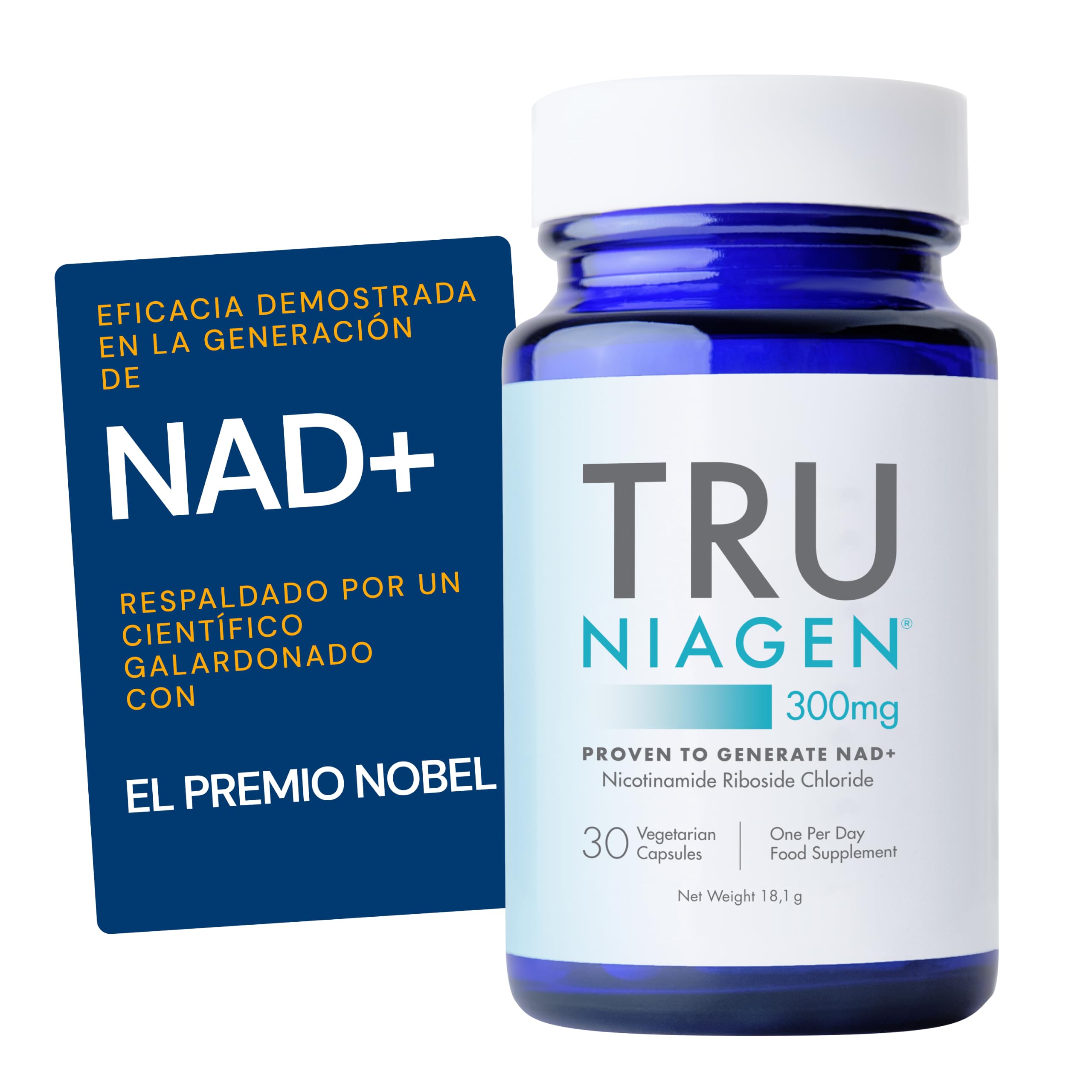 NR 300 mg en cápsula única diaria: fórmula de un solo ingrediente activo, bote d