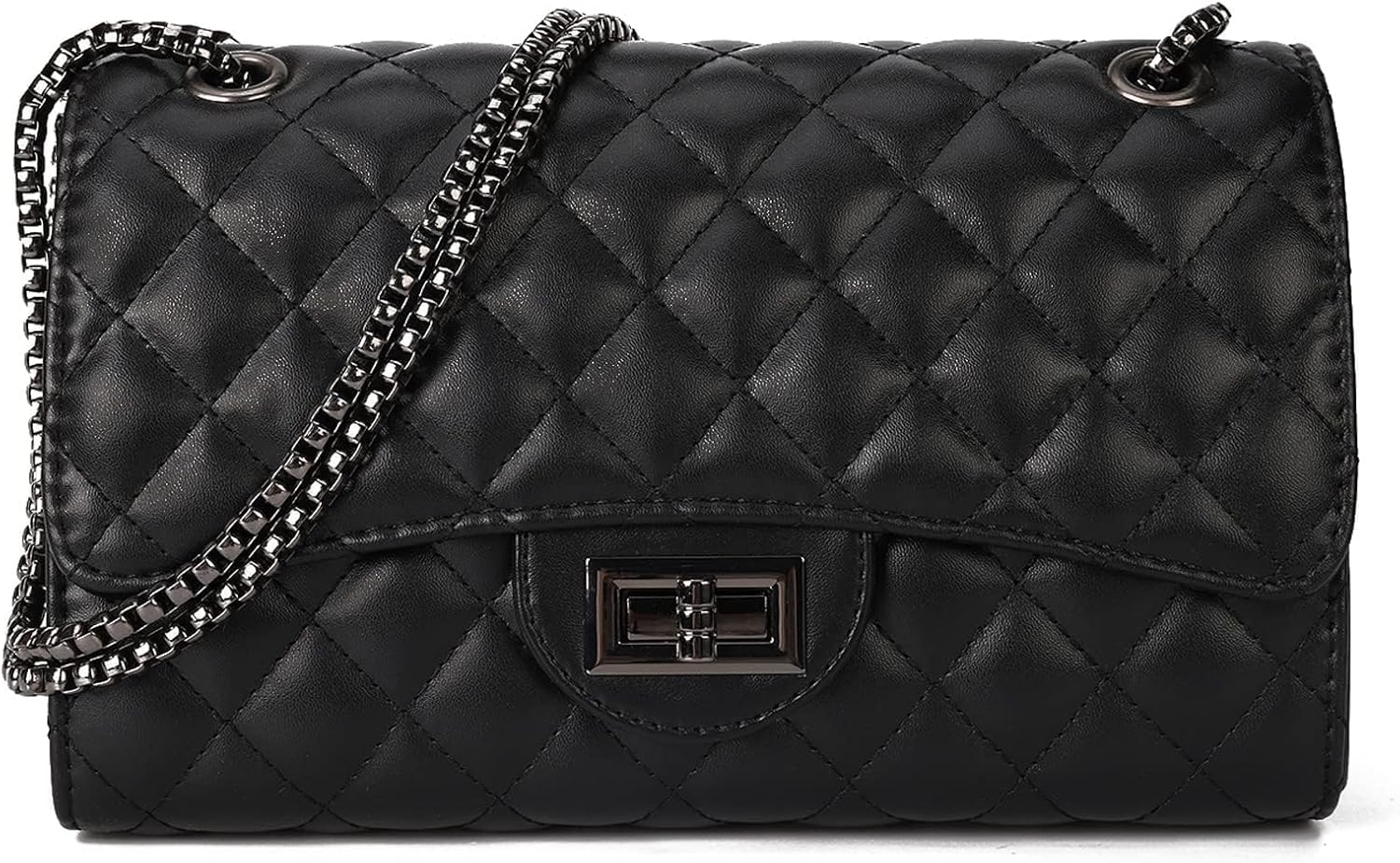 Azonee Quilted Crossbody Bag for Women, Trendy Shoulder Bag with Chain Strap, Stylish Designer Purse for Everyday Use (Black)