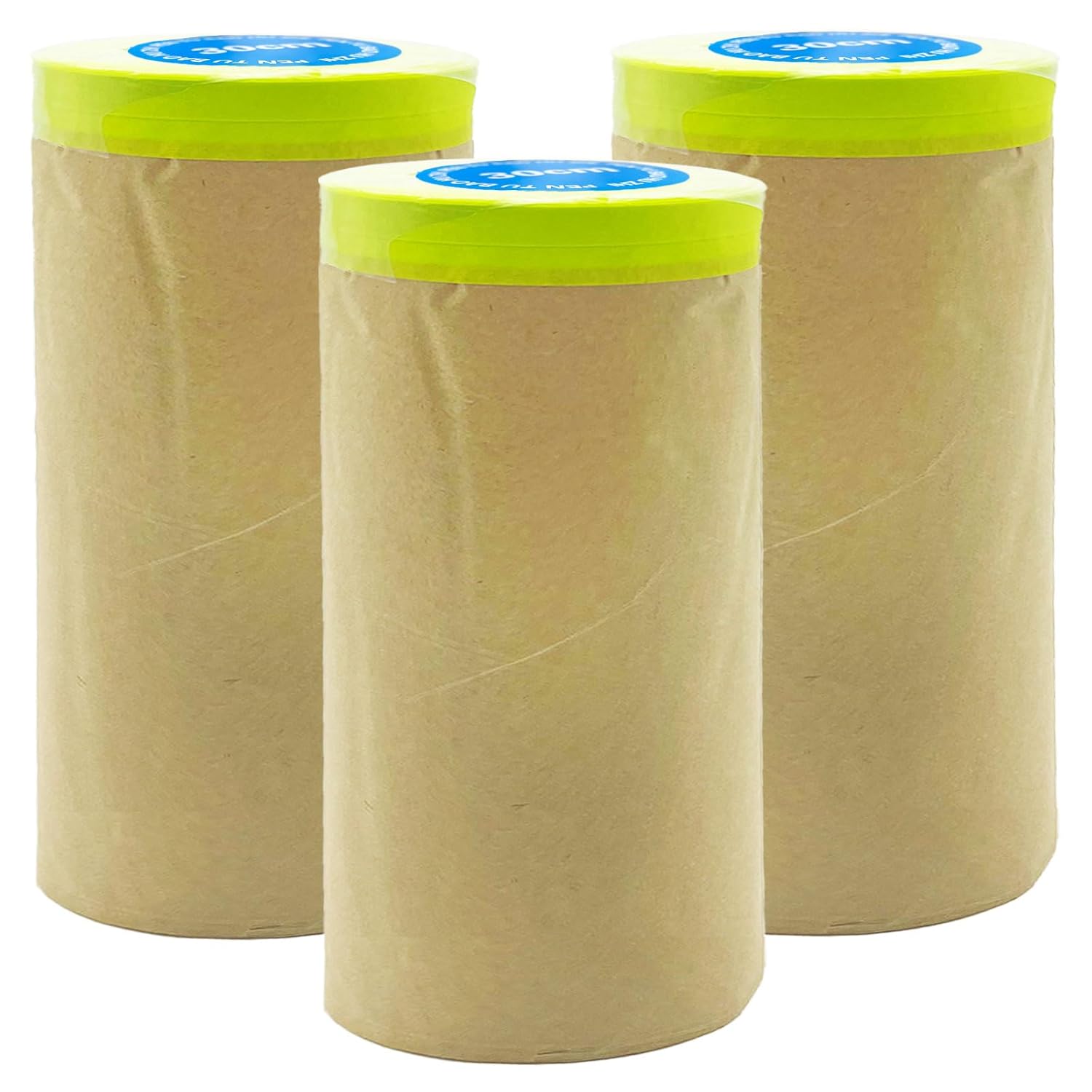 Pre-Taped Masking Paper for Painting, 6 inch x 50 feet Tape and Drape Painters Paper, Paint Adhesive Protective Paper Roll for Covering Skirting, Frames, Furniture and Auto Body (3 Rolls) Green