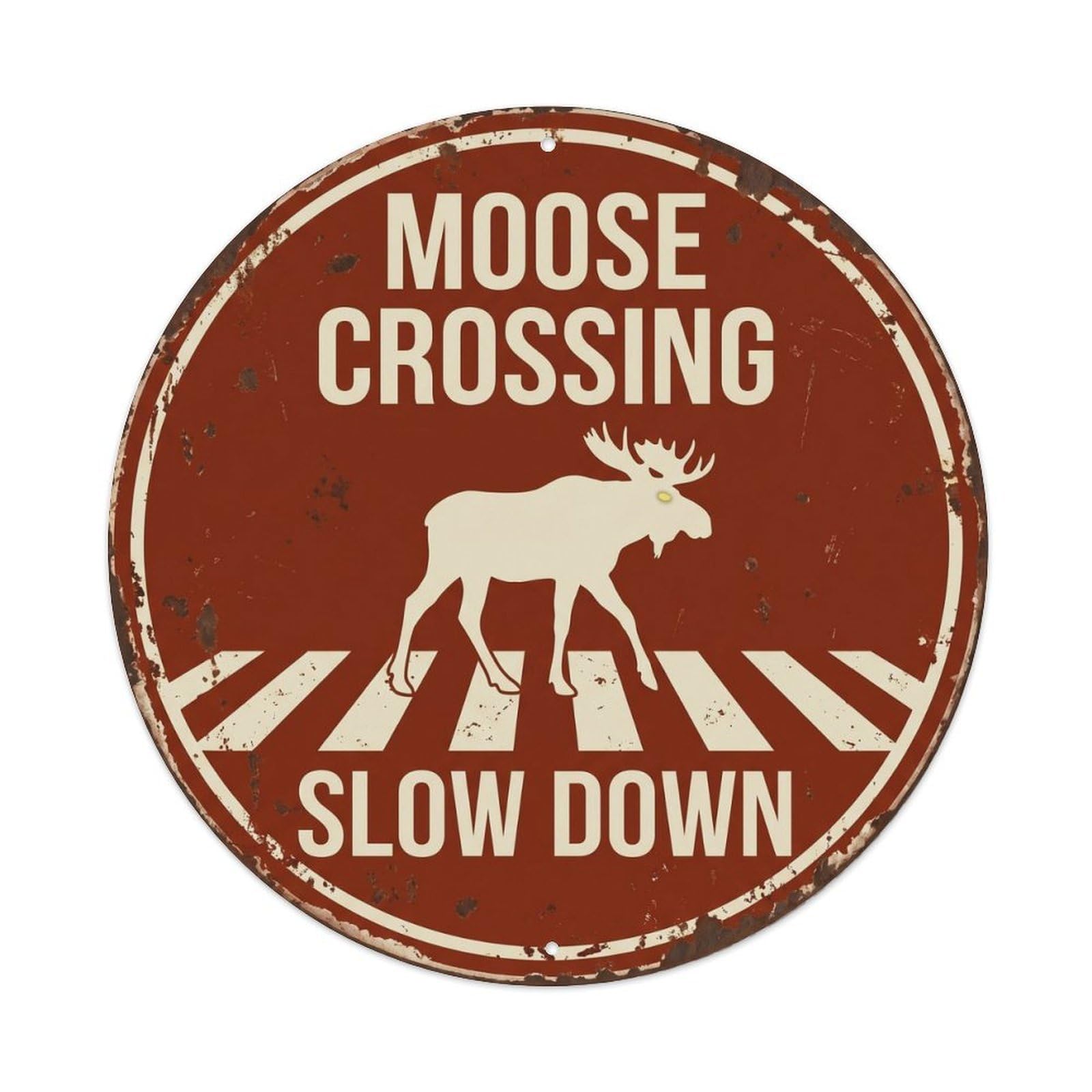 Metal Tin Sign Moose Crossing Slow Down Vintage