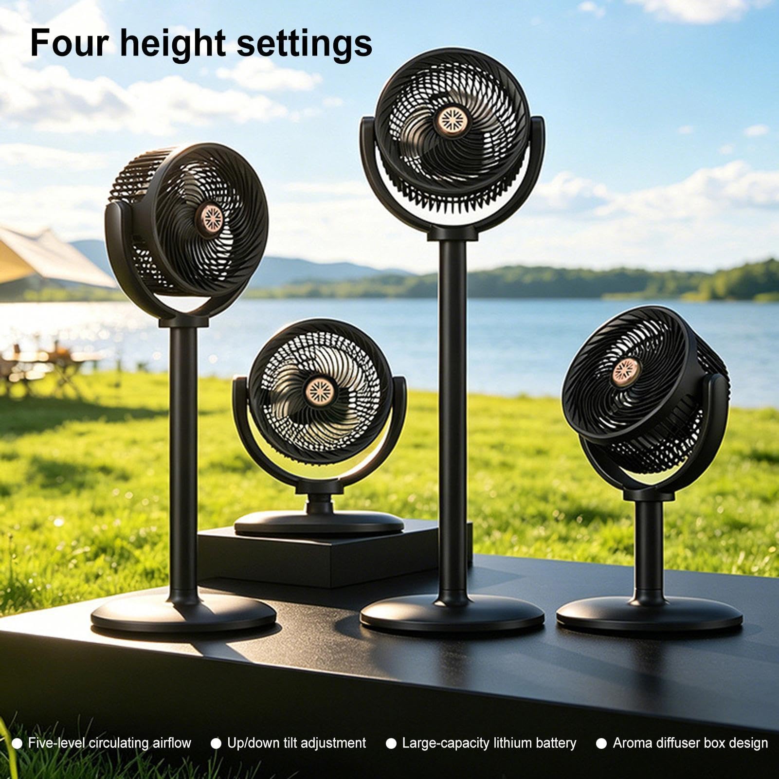 Ventiladores De Pie Solares Para El Hogar Con Luces LED, Ajustable, | Ventilador Solar De Suelo Vertical Para Dormitorio, Salón, Oficina, Camping, Jardín, Balcón Y P