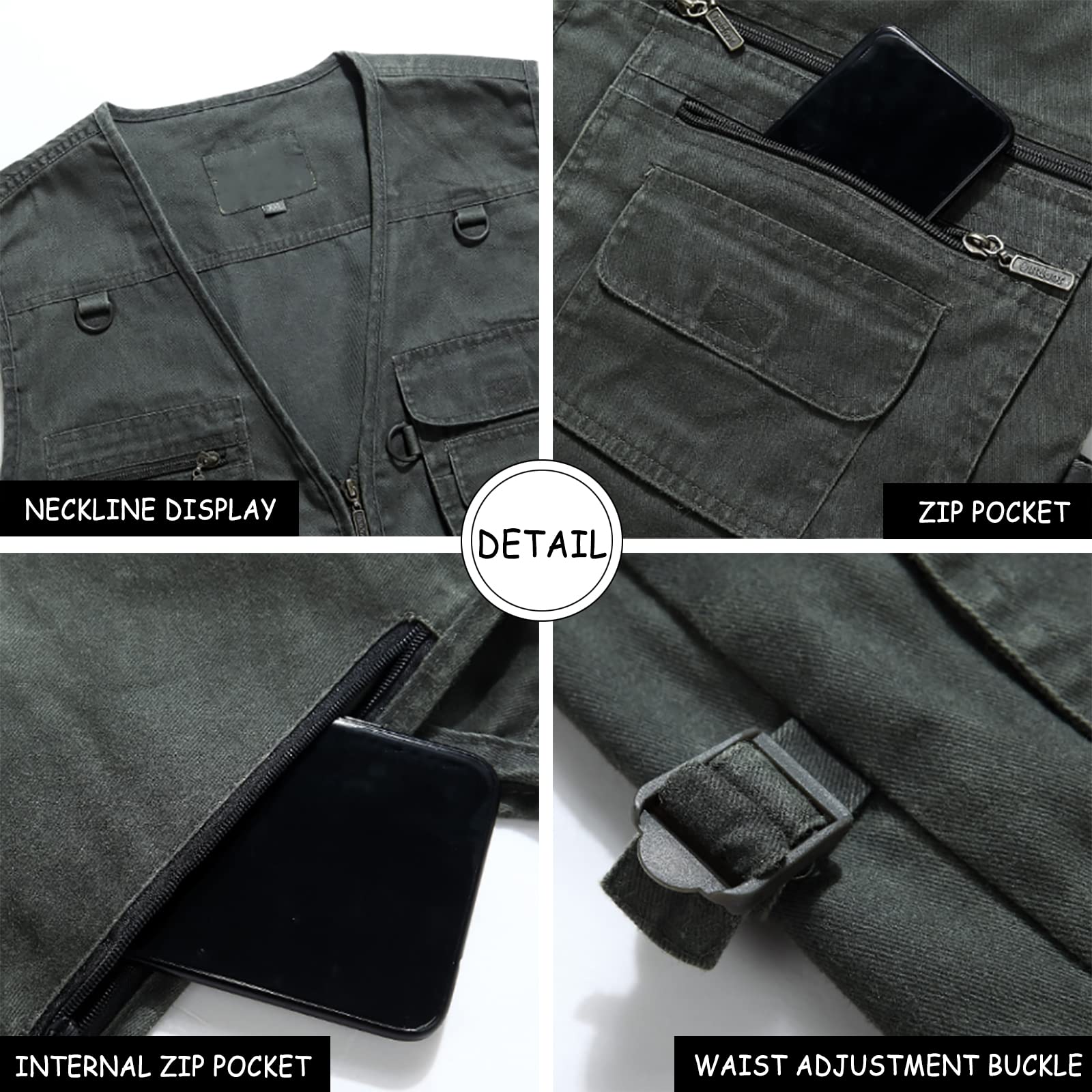 Mire Chaleco de Pesca para Hombre Exterior Ligero Secado Rápido Trabajo Fotografía Chaleco con Multibolsillos(Size:6XL,Color:Gris)