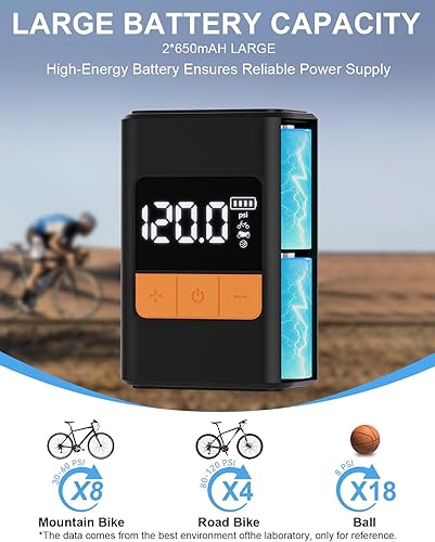 Miniatura 2 de Mini bomba eléctrica para bicicleta, bomba de bicicleta portátil de 150 PSI con manómetro, bomba de aire eléctrica de inflado rápido de 20 S con