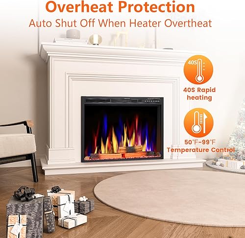 Miniatura 3 de Joy Pebble Inserto de chimenea eléctrica de 37 pulgadas, calentador de chimenea eléctrico empotrado de 750 W1500 W, 5 colores de llama ajustable y 5