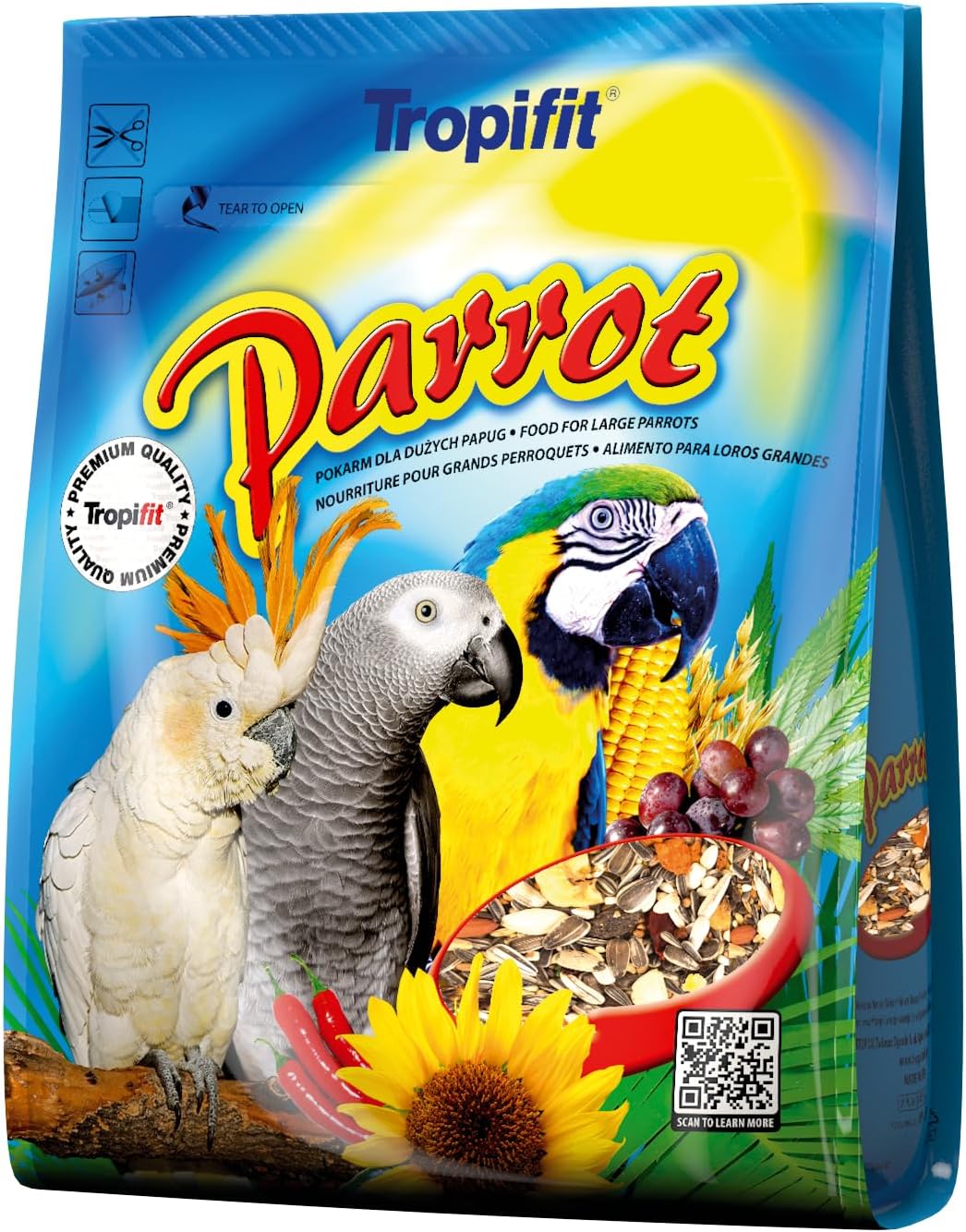 Tropifit Tropical Tropical PARROT Food, Complete Seed & Pellet Mix for Parrots, 1kg Bag